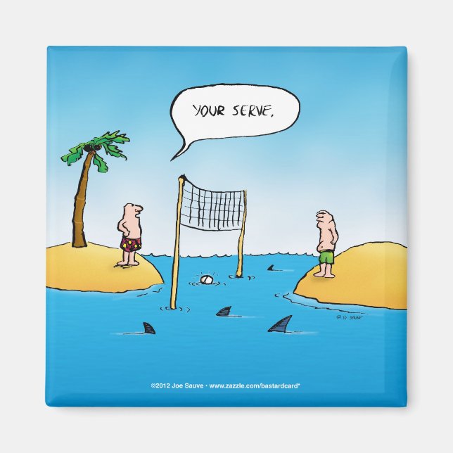 Imã Cartoon Engraçado de Voleibol de Tubarão (Frente)