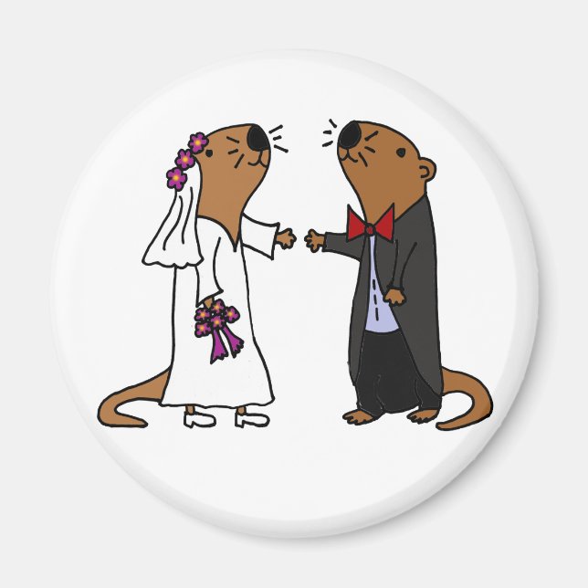 Imã Cartoon Engraçado Otter Wedding (Frente)