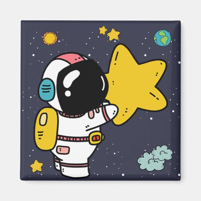 Imã Cartoon espacial astronauta (Frente)