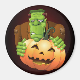 Imã Cartoon Frankenstein Monster com Pumpkin