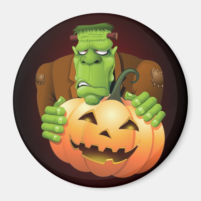 Imã Cartoon Frankenstein Monster com Pumpkin (Frente)
