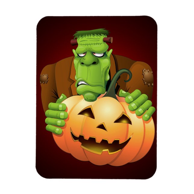 Ímã Cartoon Frankenstein Monster com Pumpkin (Vertical)