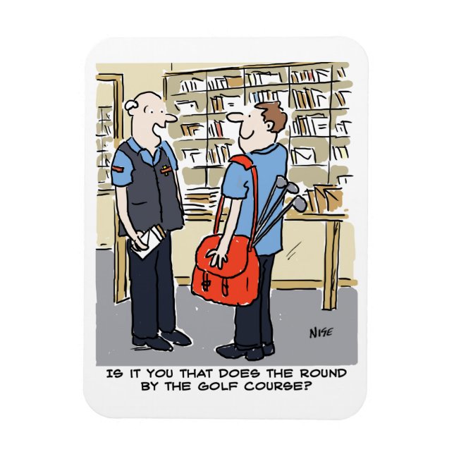 Ímã Cartoon Golfer Postman ama Golf (Vertical)