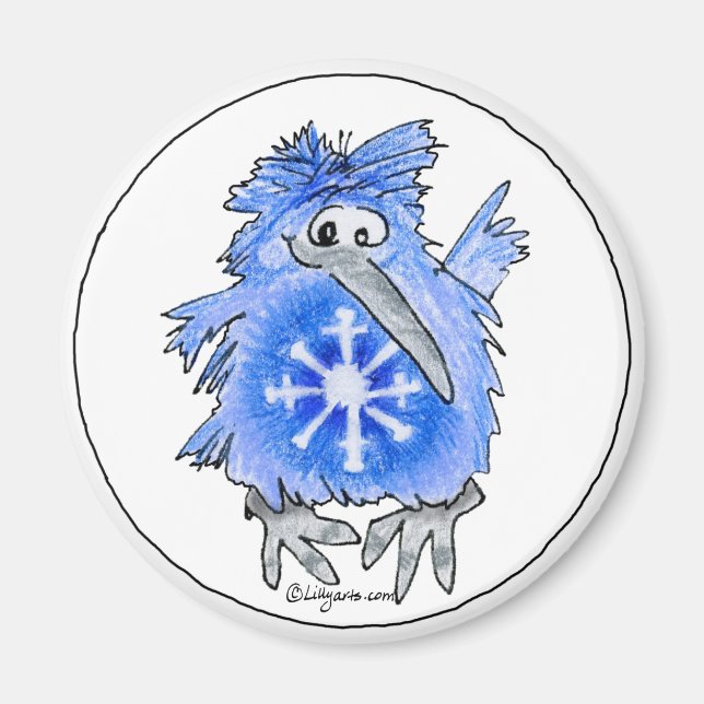 Imã Cartoon Kiwi Blue Bird Snowflament Magnet (Frente)