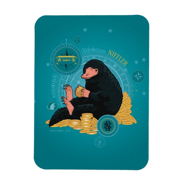 Ímã Cartoon NIFFLER™ com moedas Douradas (Vertical)