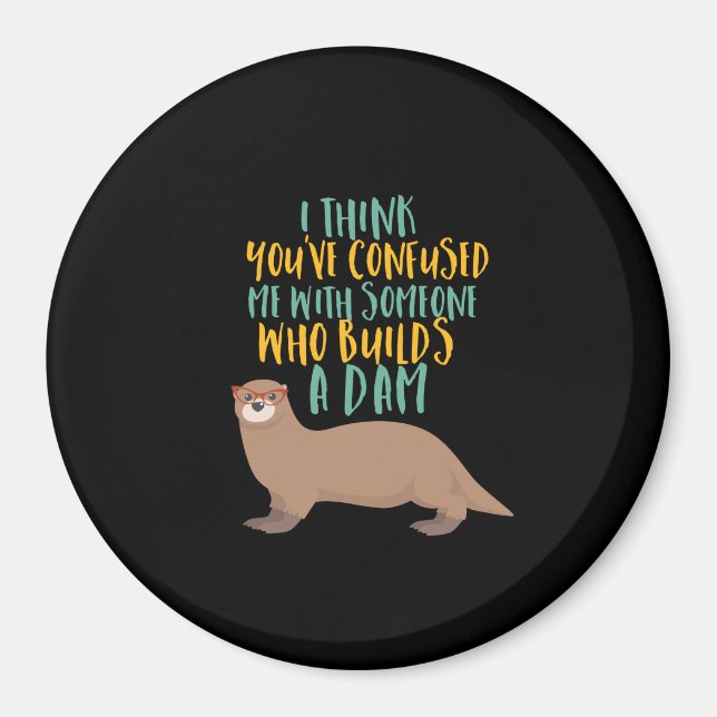 Imã Cartoon Otter Engraçado Confuso com Dam Beaver (Frente)