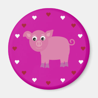 Imã Cartoon Pig & Hearts Personalizável Caridade Rosa