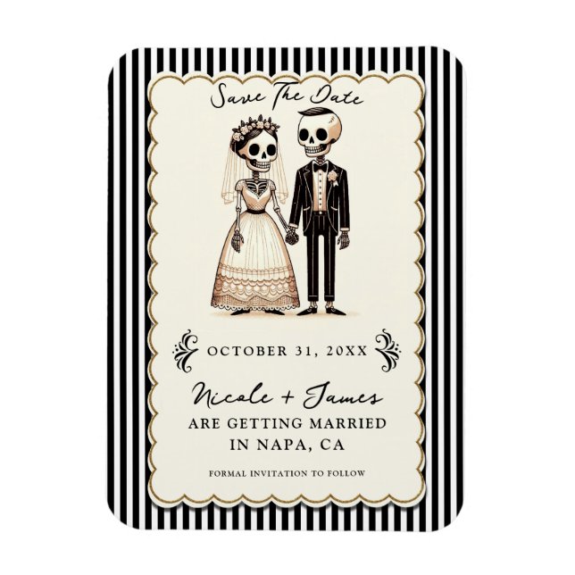 Ímã Cartoon Skeleton Bride + Groom Salvar a Data (Vertical)