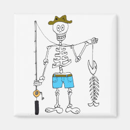 Imã Cartoon Skeleton Pescador em Peixes Skeleton