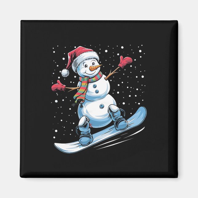 Imã Cartoon Snowboard Snowman Com Cristo De Santa Hat (Frente)