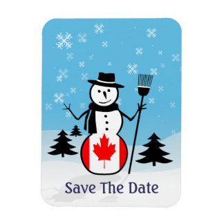 Ímã Cartoon Snowman no Campo de Neve e Bandeira do Can