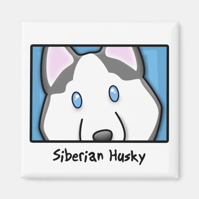 Imã Cartoon Square Siberian Husky (Frente)