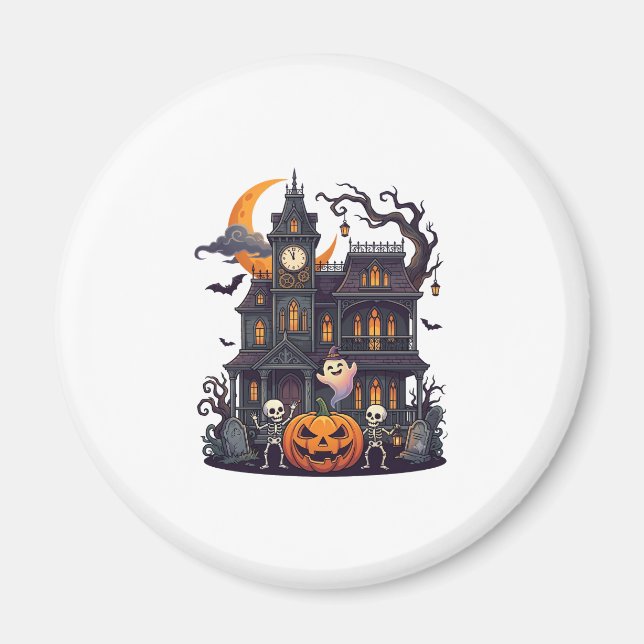 Imã Casa Assombrada de Halloween Esqueletos Abóbora Fa (Frente)