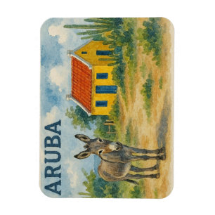 Ímã Casa cunucu amarela de Aruba com aquarela de burro