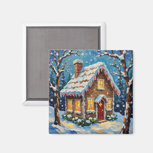 Imã Casa de Pão de Mel Vintage em Inverno Encantado