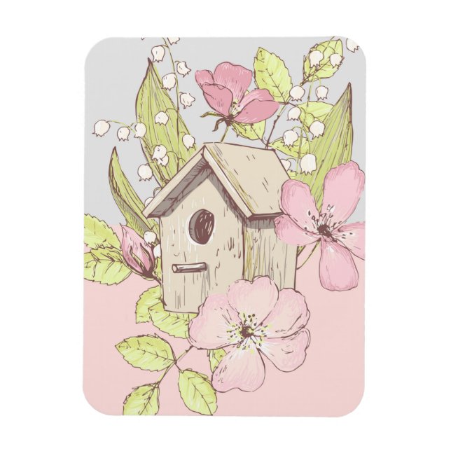 Ímã Casa de Pássaros Floral Colorblock (Vertical)