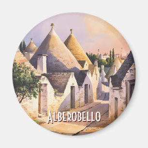 Imã Casa de Trulli personalizada Alberobello Aquarela
