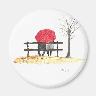 Imã Casal amoroso com guarda-chuva vermelho pintura aq