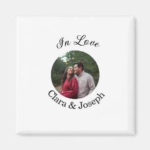Imã casal apaixonado foto circular nome casamento româ
