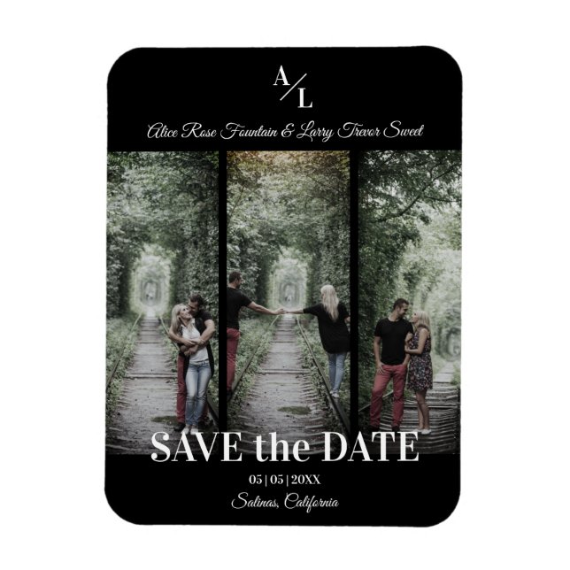 Ímã Casal ativado de colagem de fotos clássico 3 (Vertical)