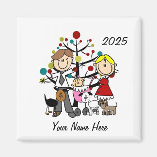 Imã Casal com Garota Bebê Três Cães Ornamento Cerâmico