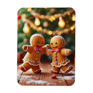 Ímã Casal de Biscoito de Gengibre Dançando Natal Féria