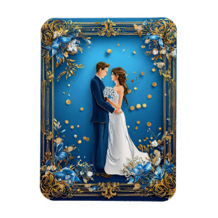 Ímã Casal de Casamento Elegante Embracando com Quadro 
