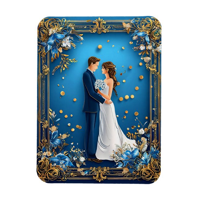 Ímã Casal de Casamento Elegante Embracando com Quadro  (Vertical)