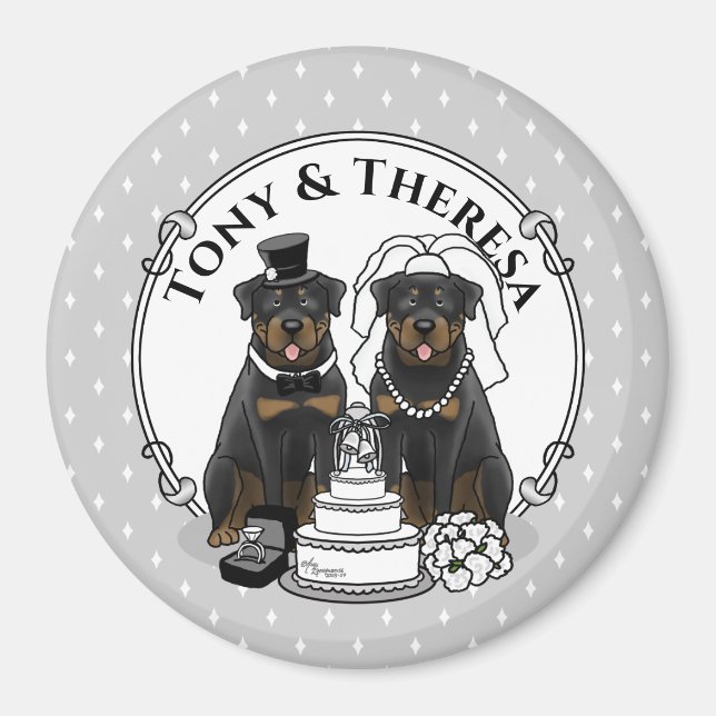 Imã Casal de Casamento Rottweilers Noiva e Cães de Gro (Frente)