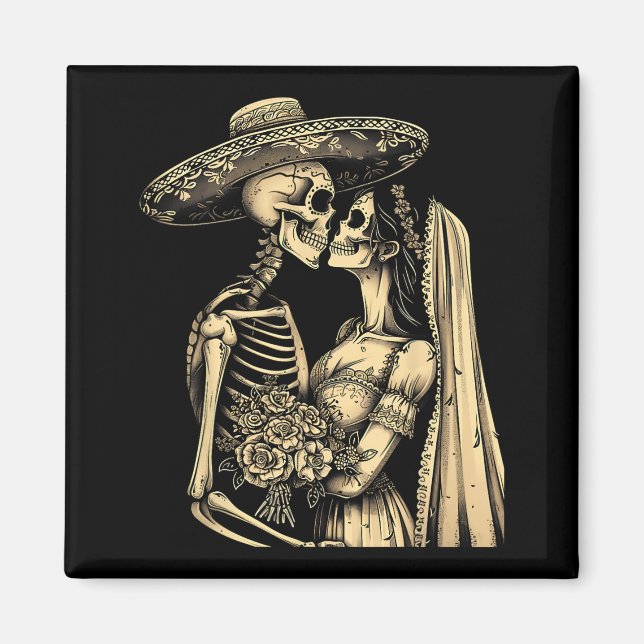 Imã Casal De Crânio De Açúcar Dia De Muertos Noiva Esq (Frente)