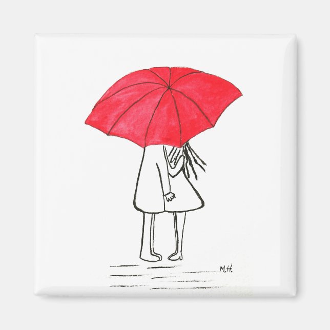 Imã Casal de guarda-chuva vermelho casamento rústico c (Frente)