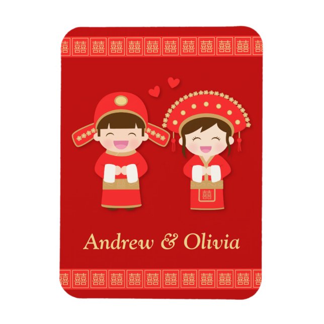 Ímã Casal de Noivos Tradicional Chinês Fofo (Vertical)