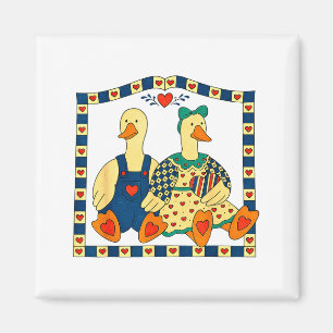 Imã Casal de Pato de Arte Popular Com Corações Casa de