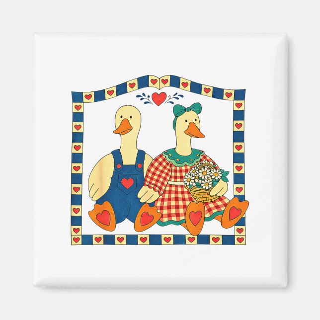 Imã Casal de Pato de Arte Popular Com Flores Casa de C (Frente)