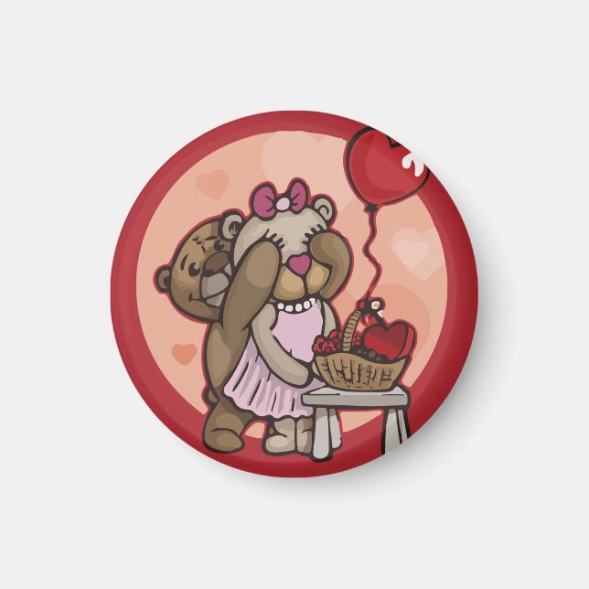 Imã Casal de ursinho cúmulo em íman vermelho (Frente)