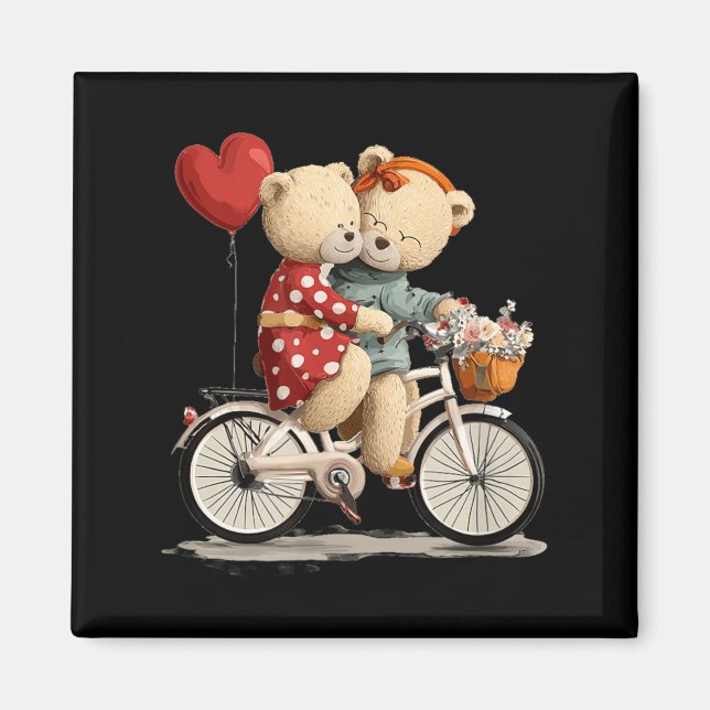 Imã Casal de Ursinhos com Gráfico de Bicicleta de Flor (Frente)