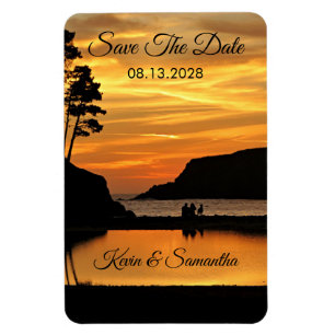 Ímã Casal e Cachorro Romântico Pôr do Sol na Costa da 