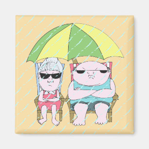 Imã Casal Engraçado na Praia em Arte Chuva