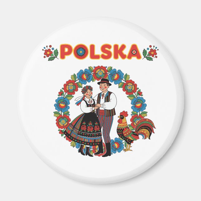 Imã Casal Folclórico Polonês Łowicz Art (Frente)