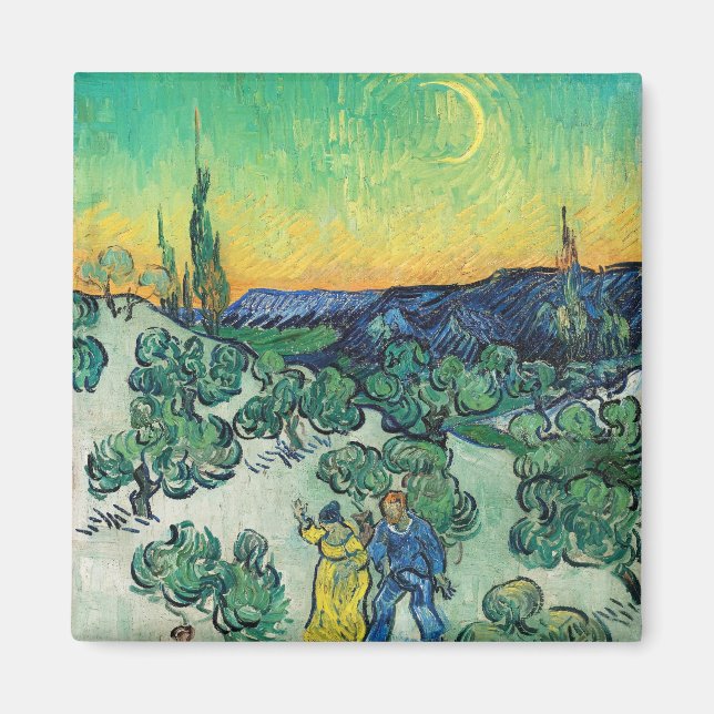 Imã Casal Romântico de Van Gogh Caminhando sob a Lua (Frente)