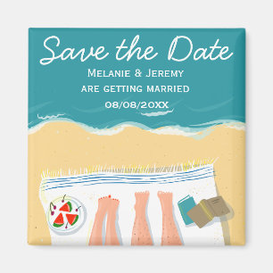 Imã Casal Sunbelt on Beach Personalizar Salvar a Data