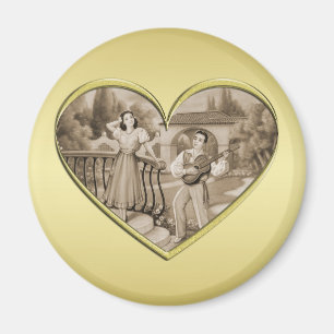 Imã Casal Vintage Romance, homem e mulher, ouro