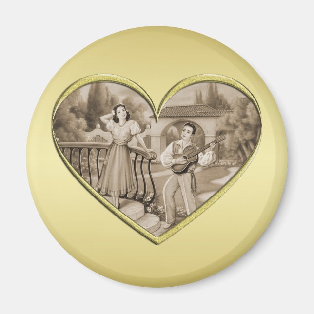 Imã Casal Vintage Romance, homem e mulher, ouro (Frente)