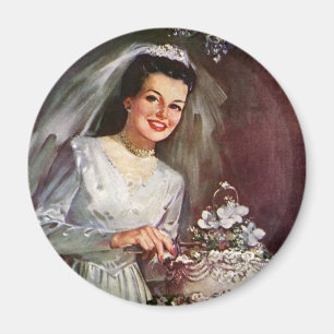 Imã Casamento Antigo, Noiva Cortando o Bolo de Casamen