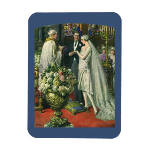 Ímã Casamento Antigo, Noiva e Noivo com Menorá