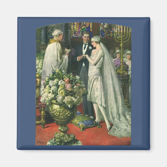 Imã Casamento Antigo, Noiva e Noivo com Menorá (Frente)