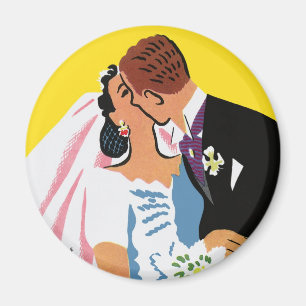 Imã Casamento Antigo, Noivos Recém-Casados Beijando