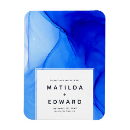 Ímã casamento azul e branco moderno e elegante