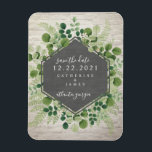 Ímã Casamento Botânico Brick Salve A Data<br><div class="desc">Um elegante casamento rústico salve o ímã de data apresentando um design botânico verde com fundo preto e branco. Procure por convites de casamento e outros itens de coordenação na Paperie de Jill.</div>