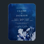Ímã Casamento Botânico de Indigo Azul<br><div class="desc">Indigo Blue Botanic Casamento escuro e floral claro</div>